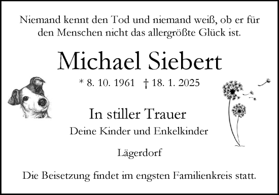 Traueranzeige von Michael Siebert von Norddeutsche Rundschau, Wilstersche Zeitung, Glückstädter Fortuna