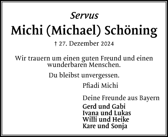 Traueranzeige von Michi Schöning von Elmshorner Nachrichten, Barmstedter Zeitung