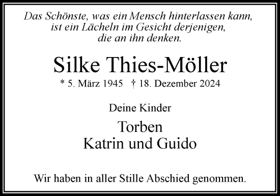 Traueranzeige von Silke Thies-Möller von Elmshorner Nachrichten, Barmstedter Zeitung
