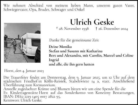 Traueranzeige von Ulrich Geske von Elmshorner Nachrichten, Barmstedter Zeitung