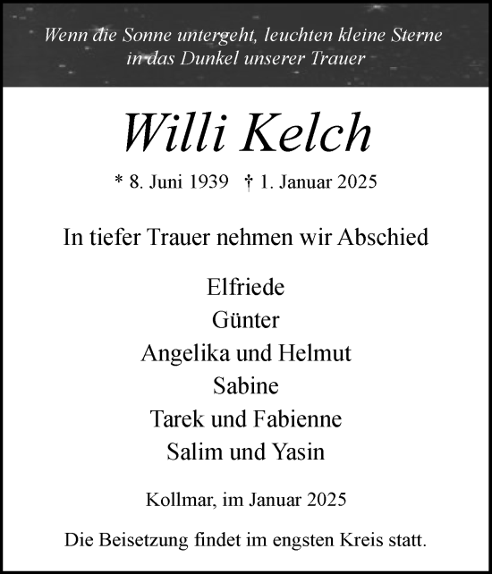Traueranzeige von Willi Kelch von Norddeutsche Rundschau, Wilstersche Zeitung, Glückstädter Fortuna