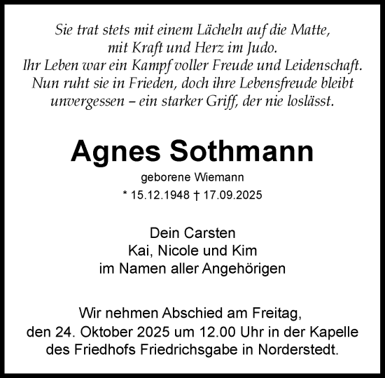 Traueranzeige von Agnes Sothmann von Umschau