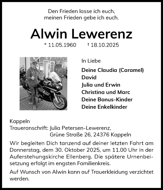 Traueranzeige von Alwin Lewerenz von Schleswiger Nachrichten, Schlei-Bote