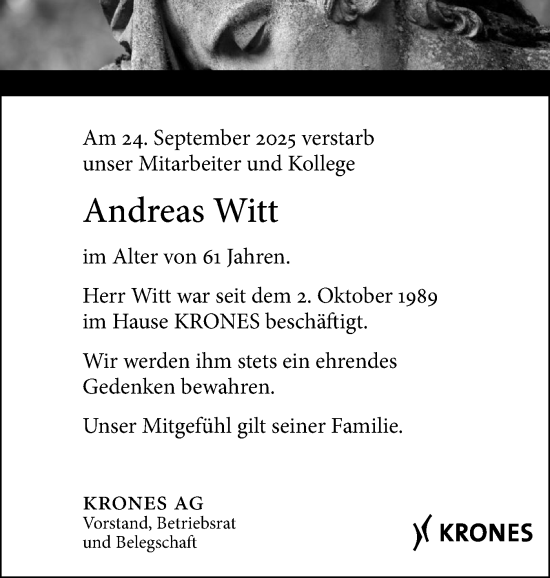 Traueranzeige von Andreas Witt von Flensburger Tageblatt