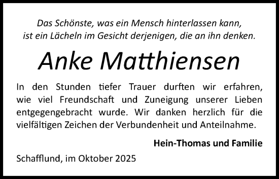 Traueranzeige von Anke Matthiensen von Flensburger Tageblatt