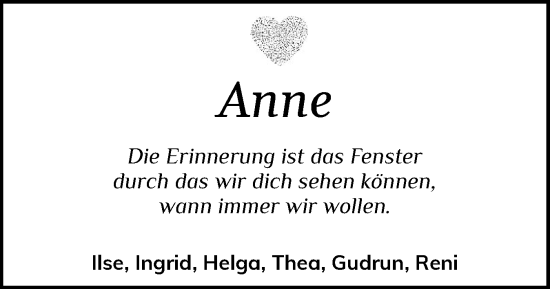 Traueranzeige von Anne  von Schleswiger Nachrichten, Schlei-Bote