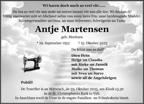 Traueranzeige von Antje Martensen von Region Flensburg