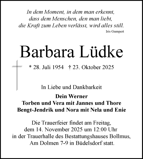 Traueranzeige von Barbara Lüdke von Schleswig-Holsteinische Landeszeitung