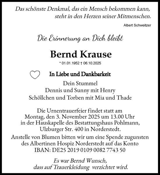 Traueranzeige von Bernd Krause von Heimatspiegel