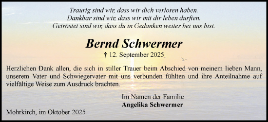 Traueranzeige von Bernd Schwermer von Flensburger Tageblatt, Schleswiger Nachrichten, Schlei-Bote