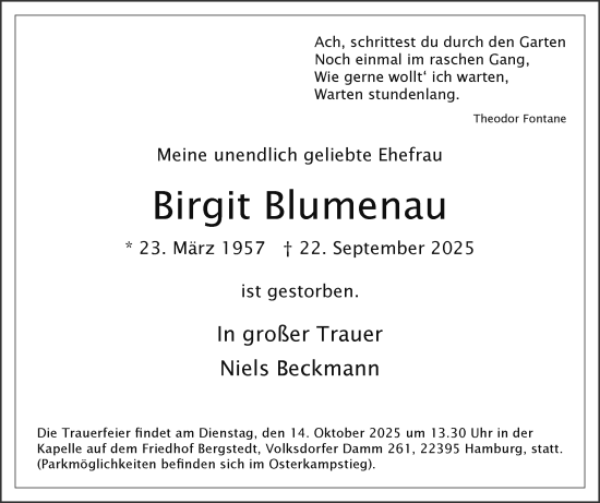 Traueranzeige von Birgit Blumenau von Sylter Rundschau