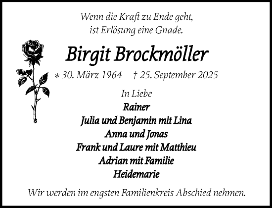 Traueranzeige von Birgit Brockmöller von Wochenend Anzeiger