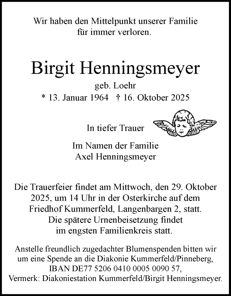  Traueranzeige für Birgit Henningsmeyer vom 25.10.2025 aus Region Pinneberg und tip Pinneberg