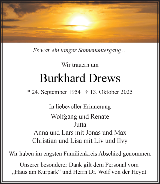 Traueranzeige von Burkhard Drews von MARKT Bad Oldesloe/Reinfeld und Stormarner Tageblatt