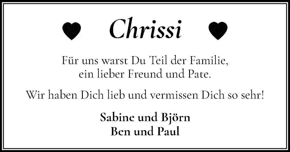  Traueranzeige für Chrissi  vom 01.11.2025 aus Sylter Rundschau