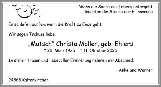 Traueranzeige von Christa Möller von Umschau