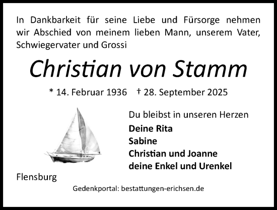 Traueranzeige von Christian von Stamm von Flensburger Tageblatt