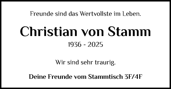 Traueranzeige von Christian von Stamm von Flensburger Tageblatt