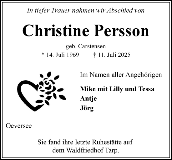 Traueranzeige von Christine Persson von Region Flensburg