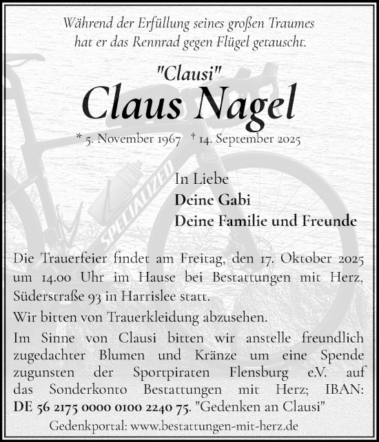 Traueranzeige von Claus Nagel von Region Flensburg