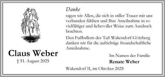 Traueranzeige von Claus Weber von Umschau