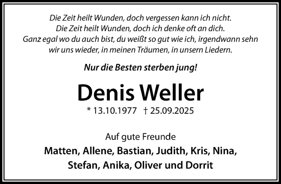 Traueranzeige von Denis Weller von Wochenend Anzeiger