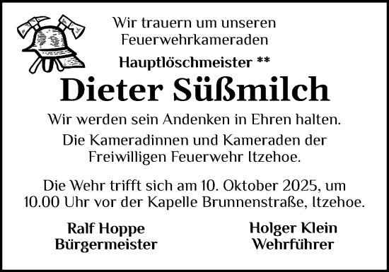 Traueranzeige von Dieter Süßmilch von Norddeutsche Rundschau, Wilstersche Zeitung, Glückstädter Fortuna