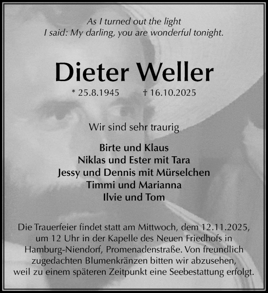 Traueranzeige von Dieter Weller von Umschau