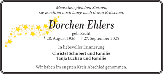 Traueranzeige von Dorchen Ehlers von Uetersener Nachrichten, Der tip am Wochenende