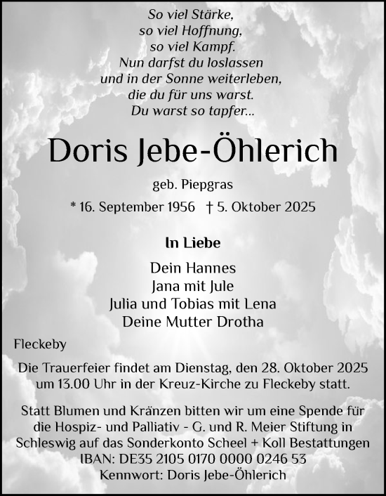 Traueranzeige von Doris Jebe-Öhlerich von Eckernförder Zeitung, Hallo Eckernförde