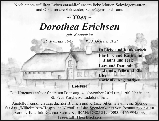 Traueranzeige von Dorothea Erichsen von Husumer Nachrichten, Nordfriesland Tageblatt