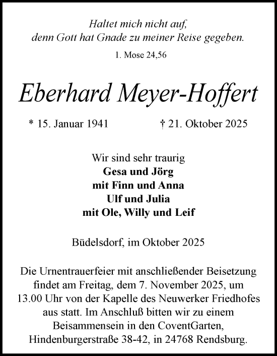 Traueranzeige von Eberhard Meyer-Hoffert von Schleswig-Holsteinische Landeszeitung