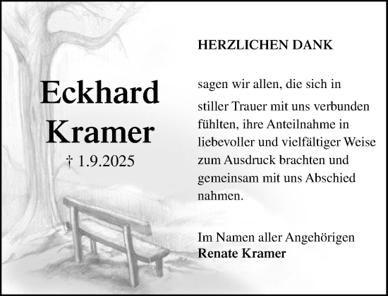Traueranzeige von Eckhard Kramer von MARKT Ratzeburg/Mölln