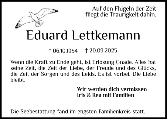 Traueranzeige von Eduard Lettkemann von Umschau