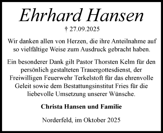 Traueranzeige von Ehrhard Hansen von Flensburger Tageblatt