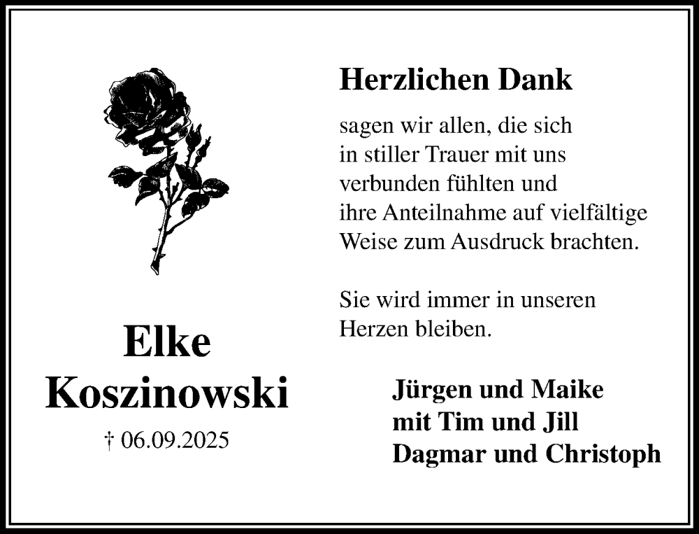  Traueranzeige für Elke Koszinowski vom 18.10.2025 aus Umschau
