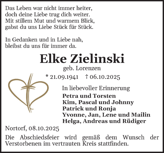 Traueranzeige von Elke Zielinski von Holsteinischer Courier
