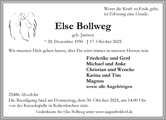 Traueranzeige von Else Bollweg von Umschau