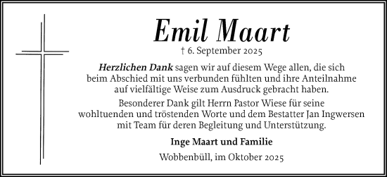 Traueranzeige von Emil Maart von Husumer Nachrichten, Nordfriesland Tageblatt