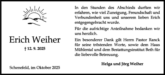 Traueranzeige von Erich Weiher von Norddeutsche Rundschau, Wilstersche Zeitung, Glückstädter Fortuna