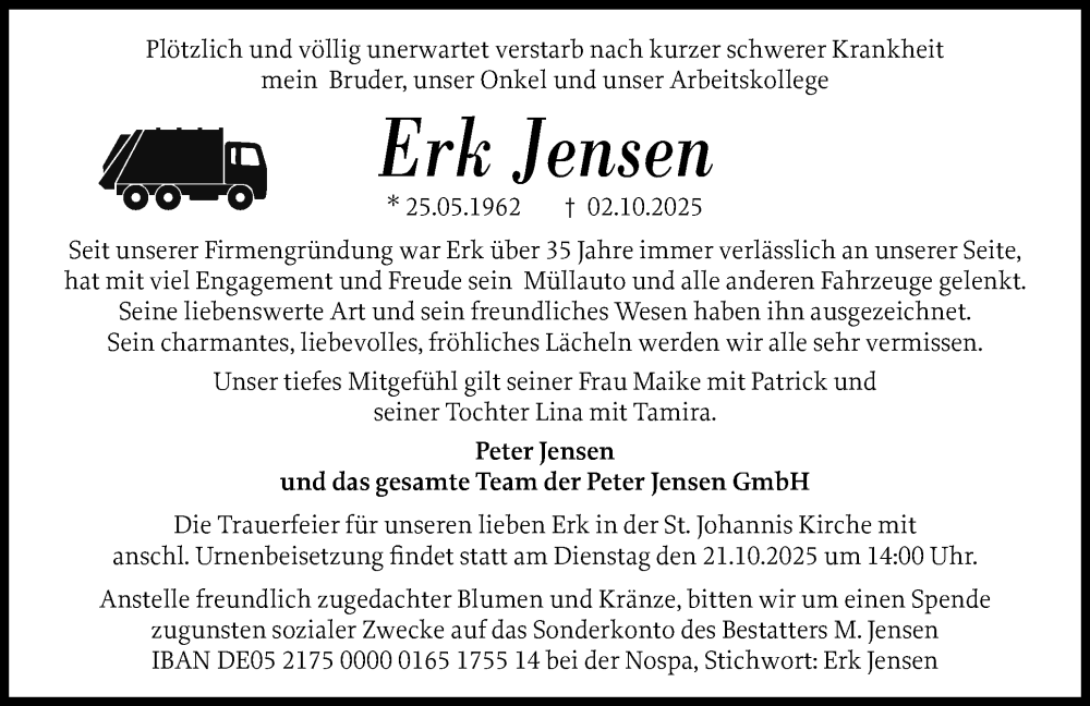  Traueranzeige für Erk Jensen vom 21.10.2025 aus Der Insel-Bote