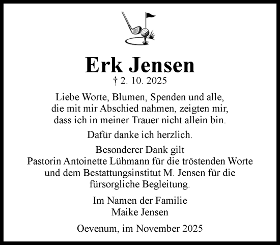 Traueranzeige von Erk Jensen von Der Insel-Bote