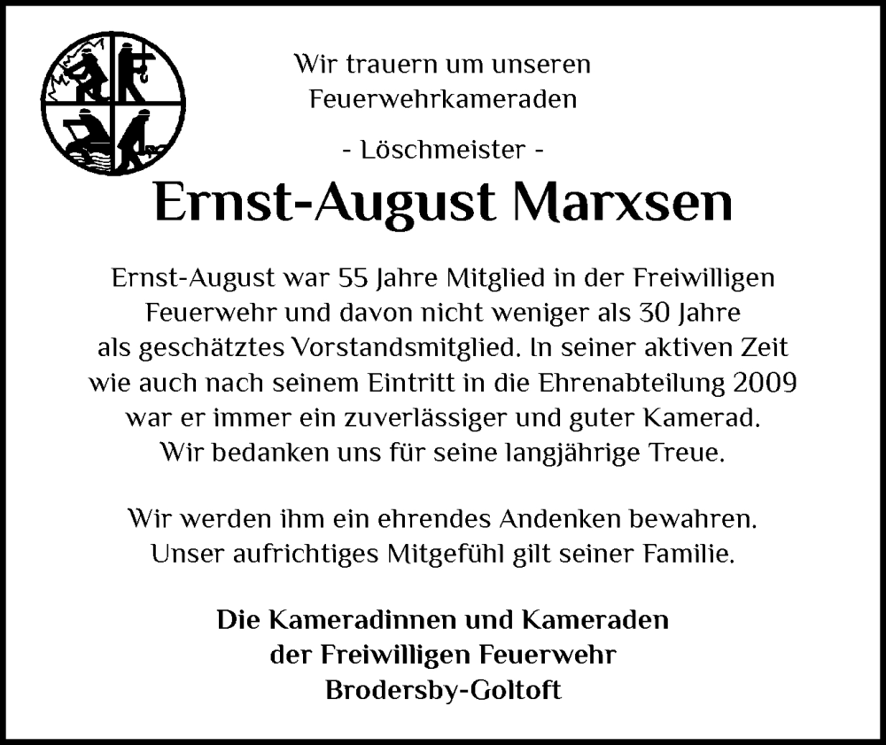  Traueranzeige für Ernst-August Marxsen vom 25.10.2025 aus Schleswiger Nachrichten, Schlei-Bote
