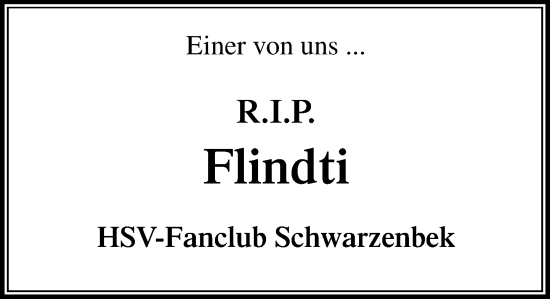 Traueranzeige von Flindti  von Wochenend Anzeiger