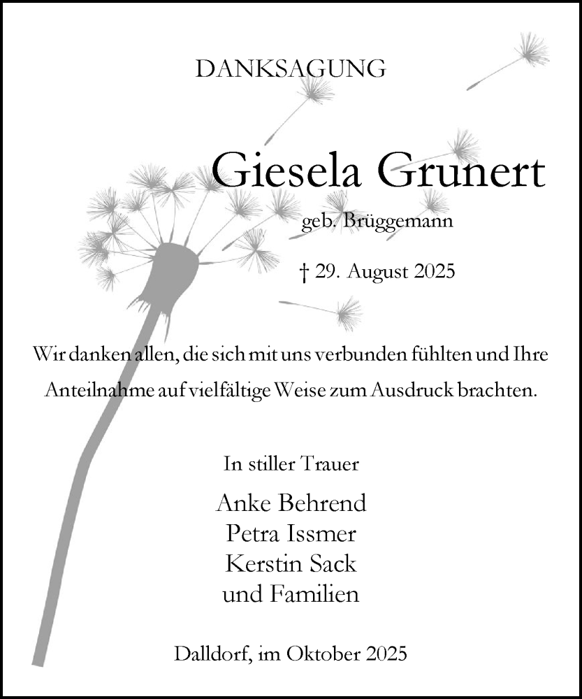  Traueranzeige für Giesela Grunert vom 11.10.2025 aus Wochenend Anzeiger