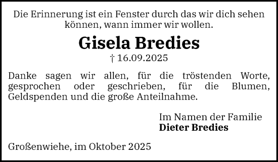 Traueranzeige von Gisela Bredies von Flensburger Tageblatt