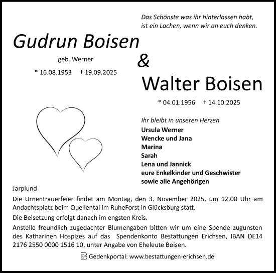Traueranzeige von Gudrun Boisen von Die WochenSchau Gesamtausgabe