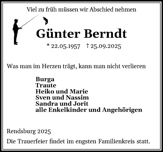 Traueranzeige von Günter Berndt von Schleswig-Holsteinische Landeszeitung