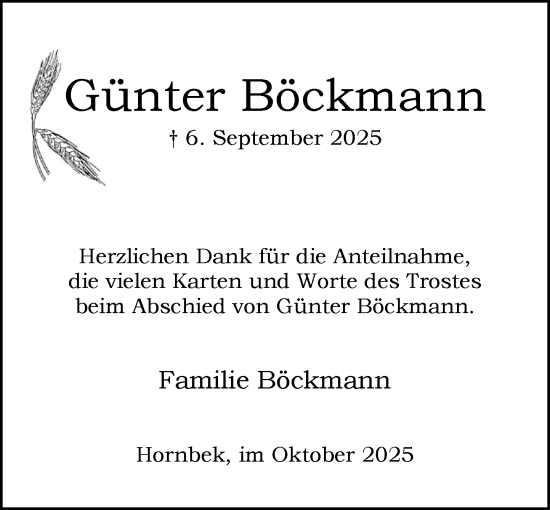Traueranzeige von Günter Böckmann von MARKT Ratzeburg/Mölln