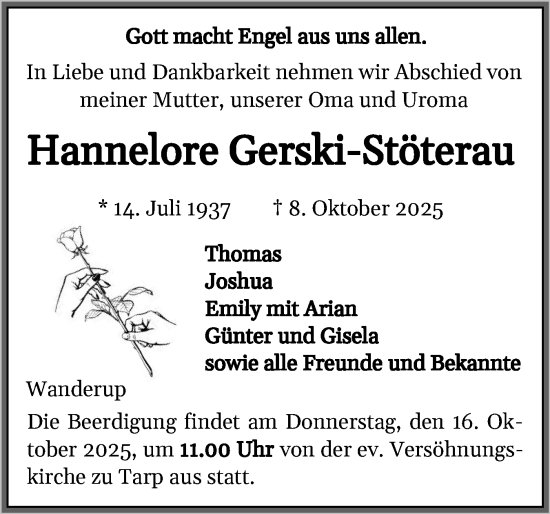 Traueranzeige von Hannelore Gerski-Stöterau von Flensburger Tageblatt